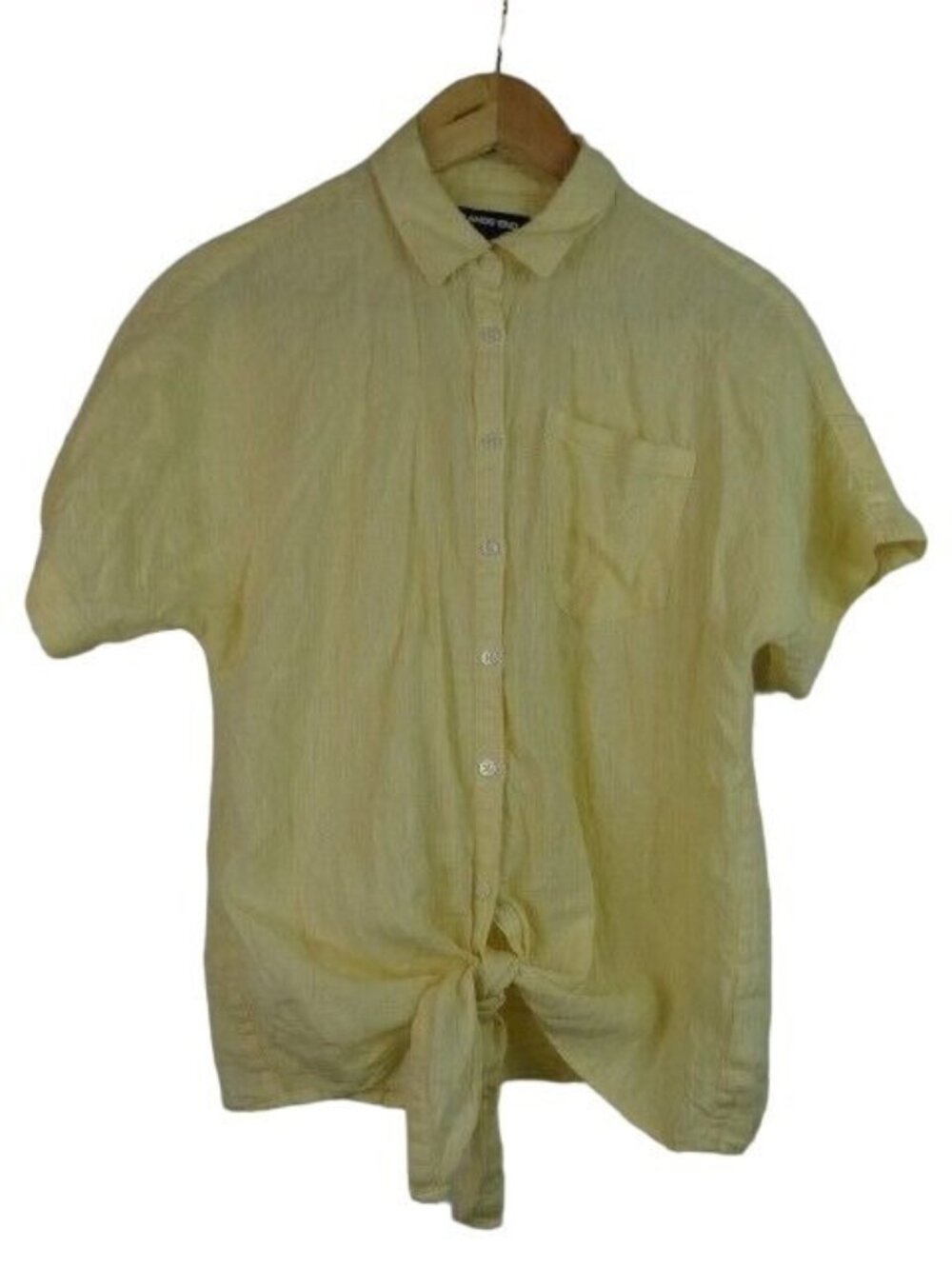 Lands' End Womens Shirt Size Small Yellow Linen Front Knot Button Down Top